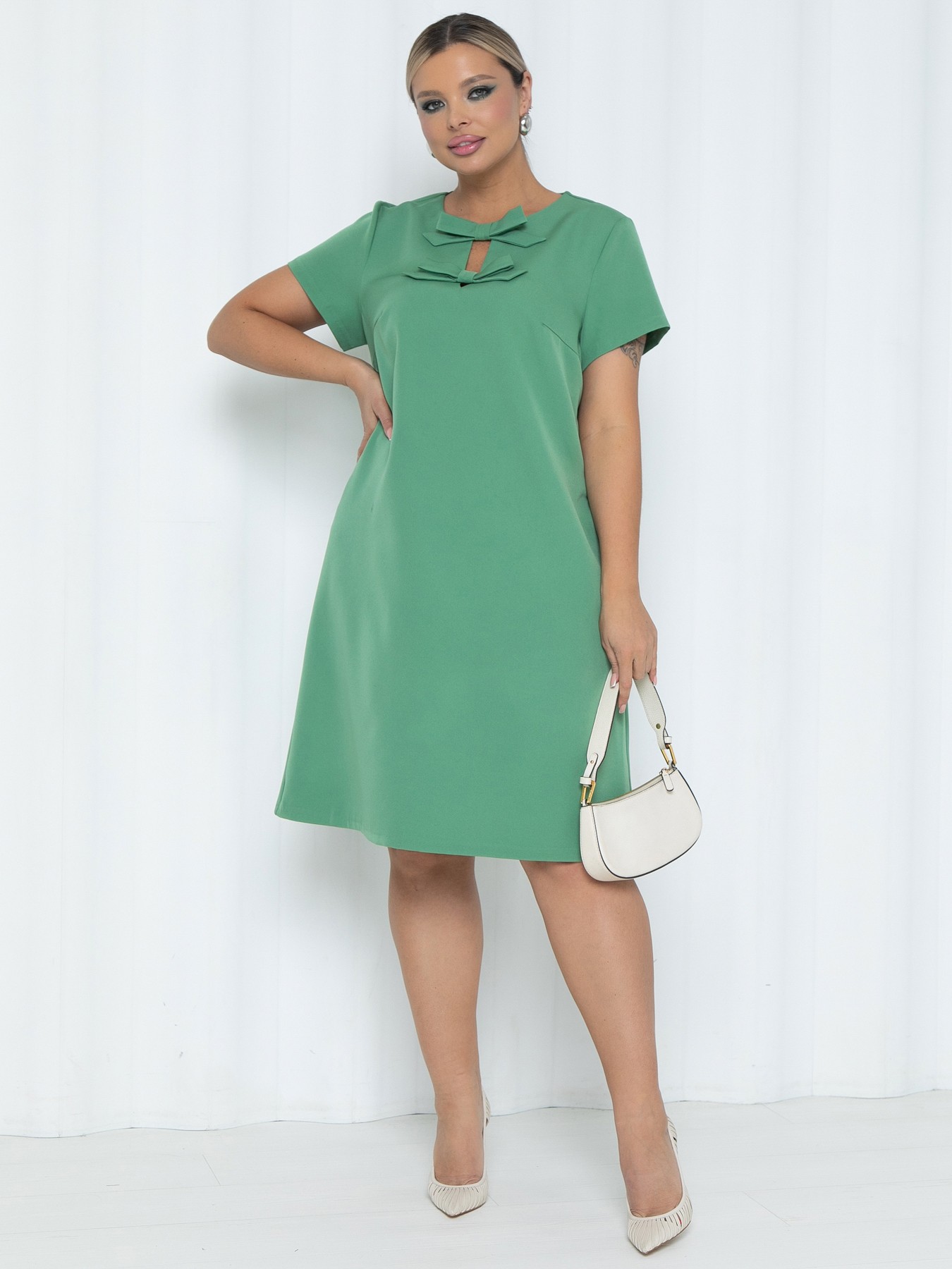 Платье А-силуэта зелёное с декором бантики Agata(фото2)