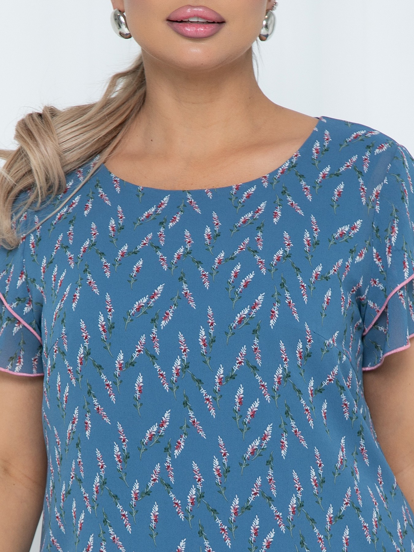 Платье шифоновое серо-голубое с цветочным принтом Agata(фото4)