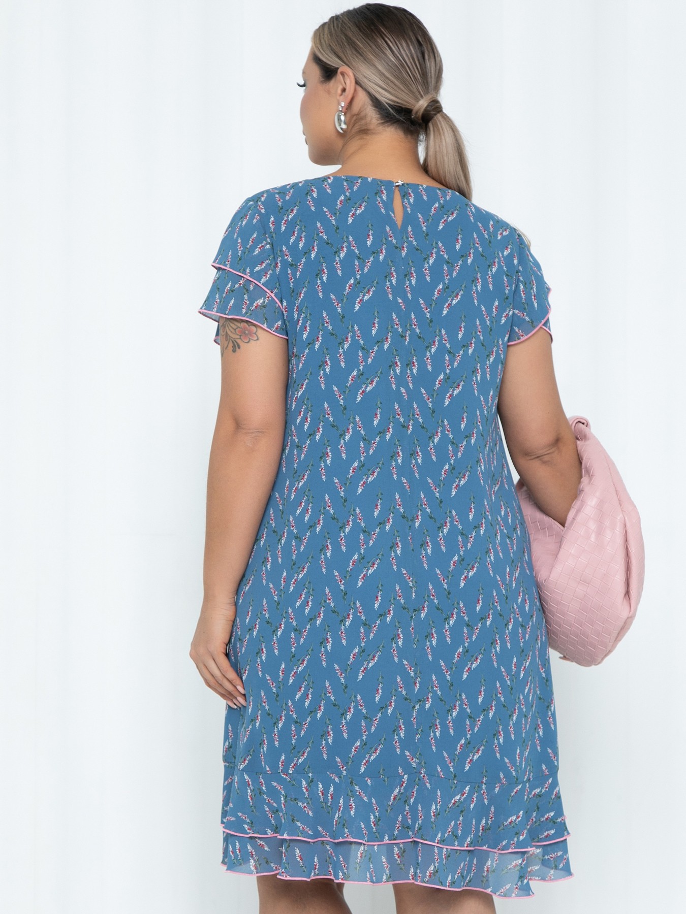 Платье шифоновое серо-голубое с цветочным принтом Agata(фото5)