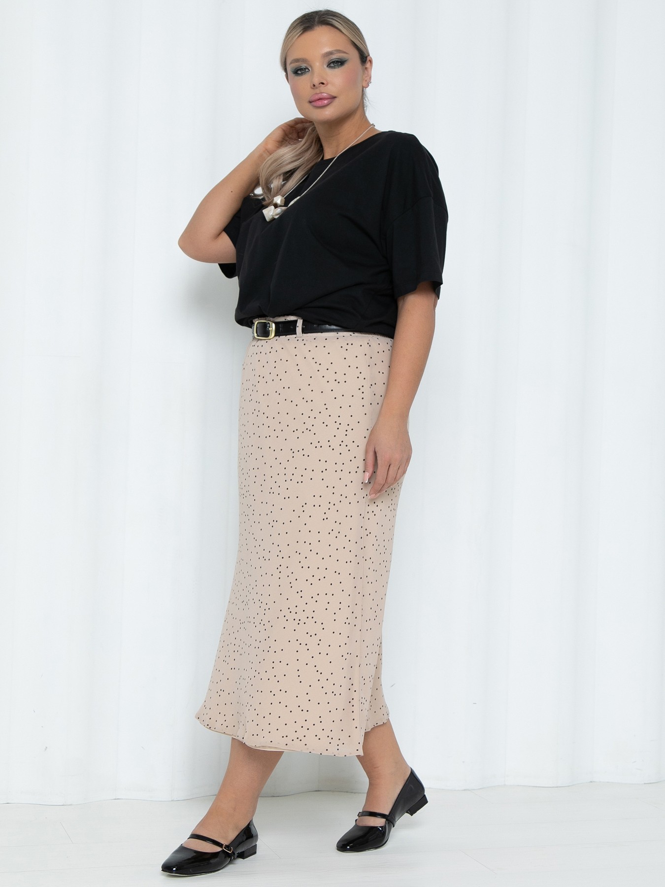 Юбка бежевая в горошек из шифона Agata(фото5)