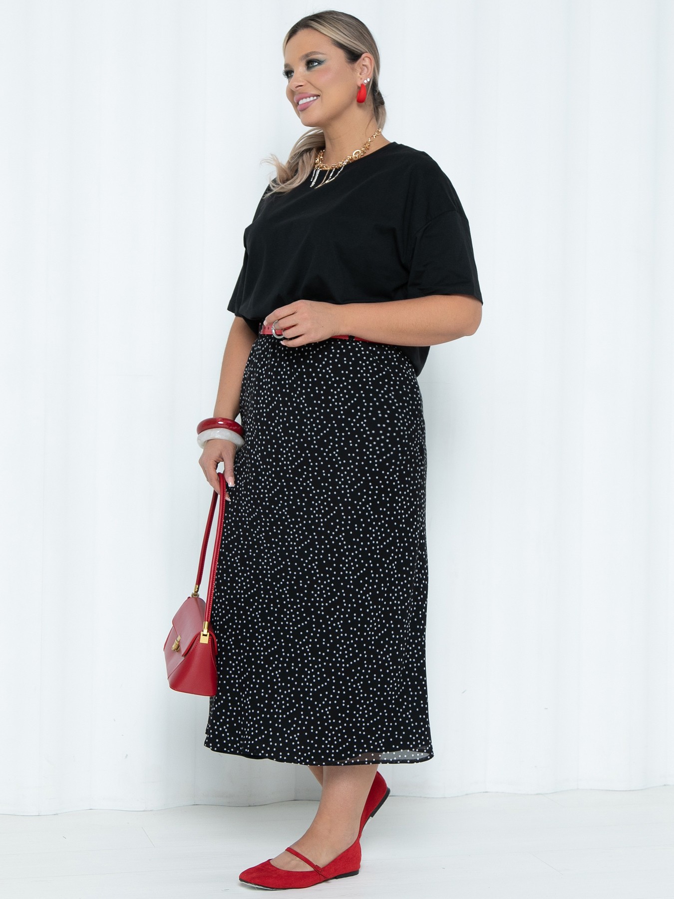 Юбка чёрная в горошек из шифона Agata(фото2)