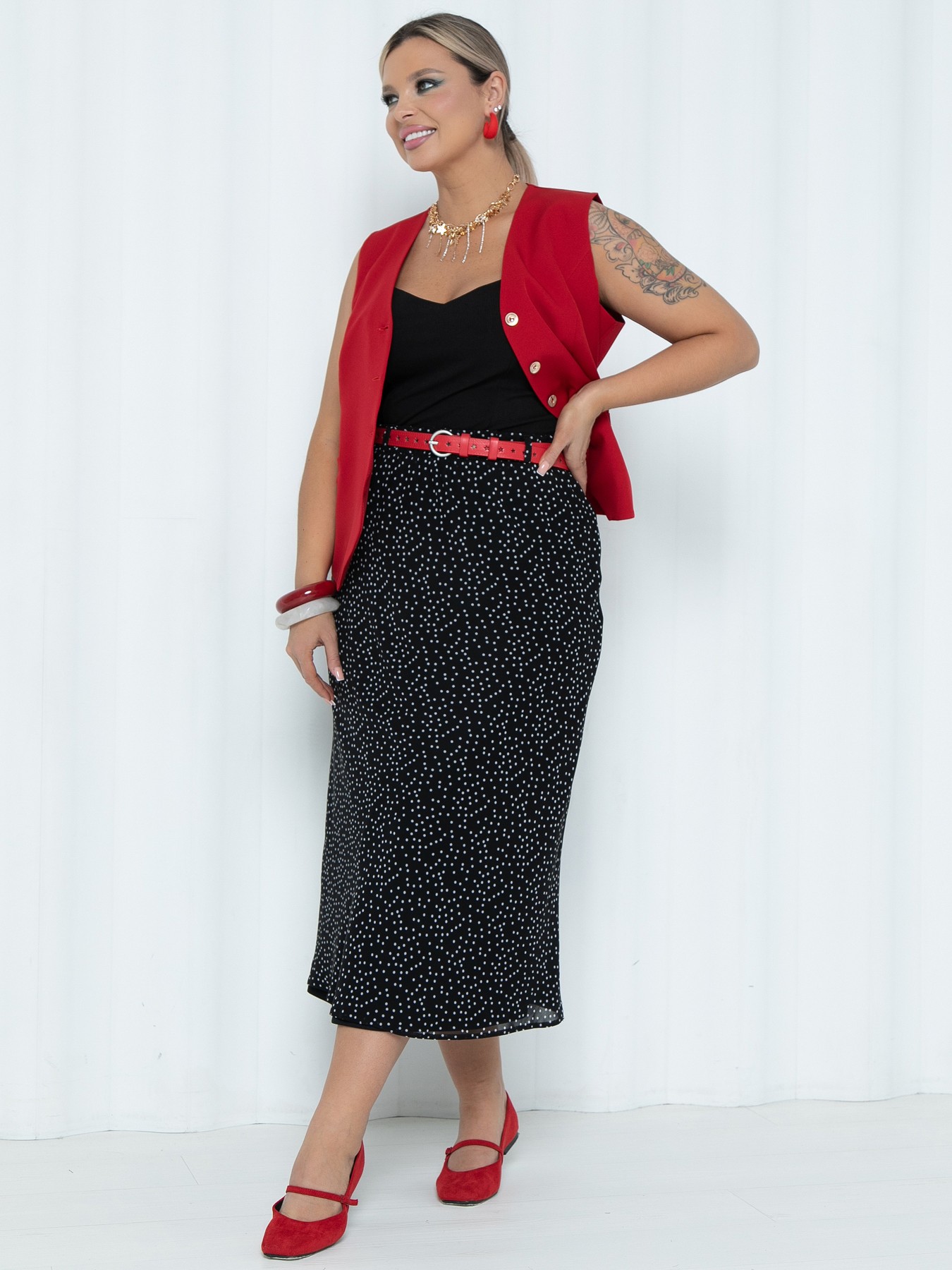 Юбка чёрная в горошек из шифона Agata(фото4)