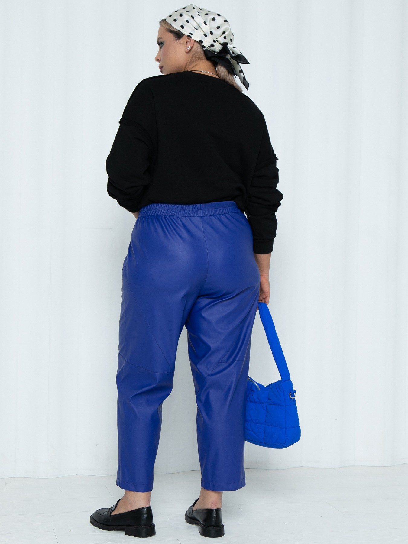 Брюки укороченные синие из мягкой экокожи Agata(фото4)