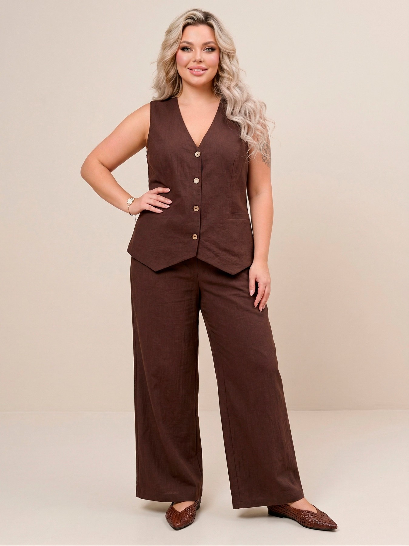 Брюки шоколадного цвета с карманами Agata(фото4)