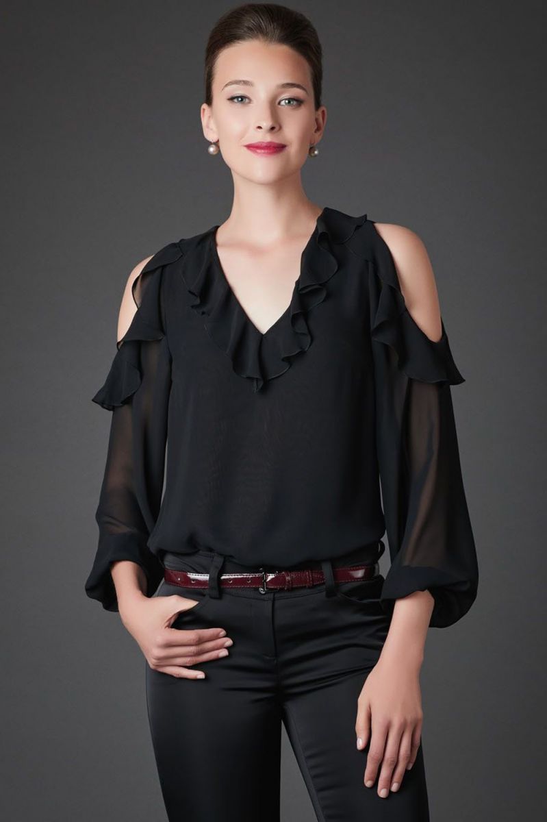 Великолепная блуза из шифона коричневого цвета (Figl). Купить в Киеве • Интернет-магазин Onlady
