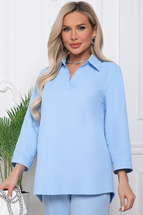 Блузка однотонная голубого цвета Avili(фото3)
