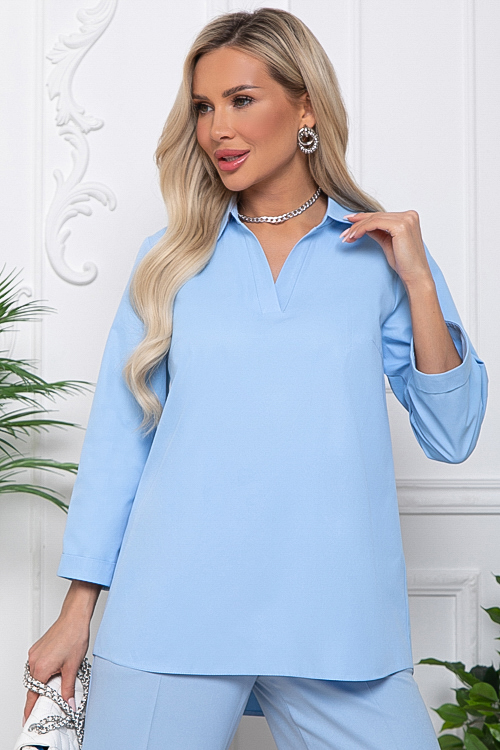 Блузка однотонная голубого цвета Avili(фото6)