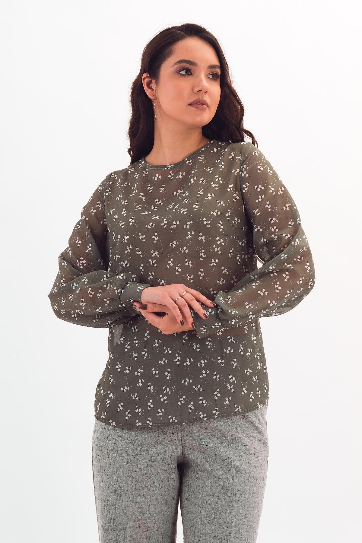 Блузка шифоновая зелёная с принтом Braslava(фото3)