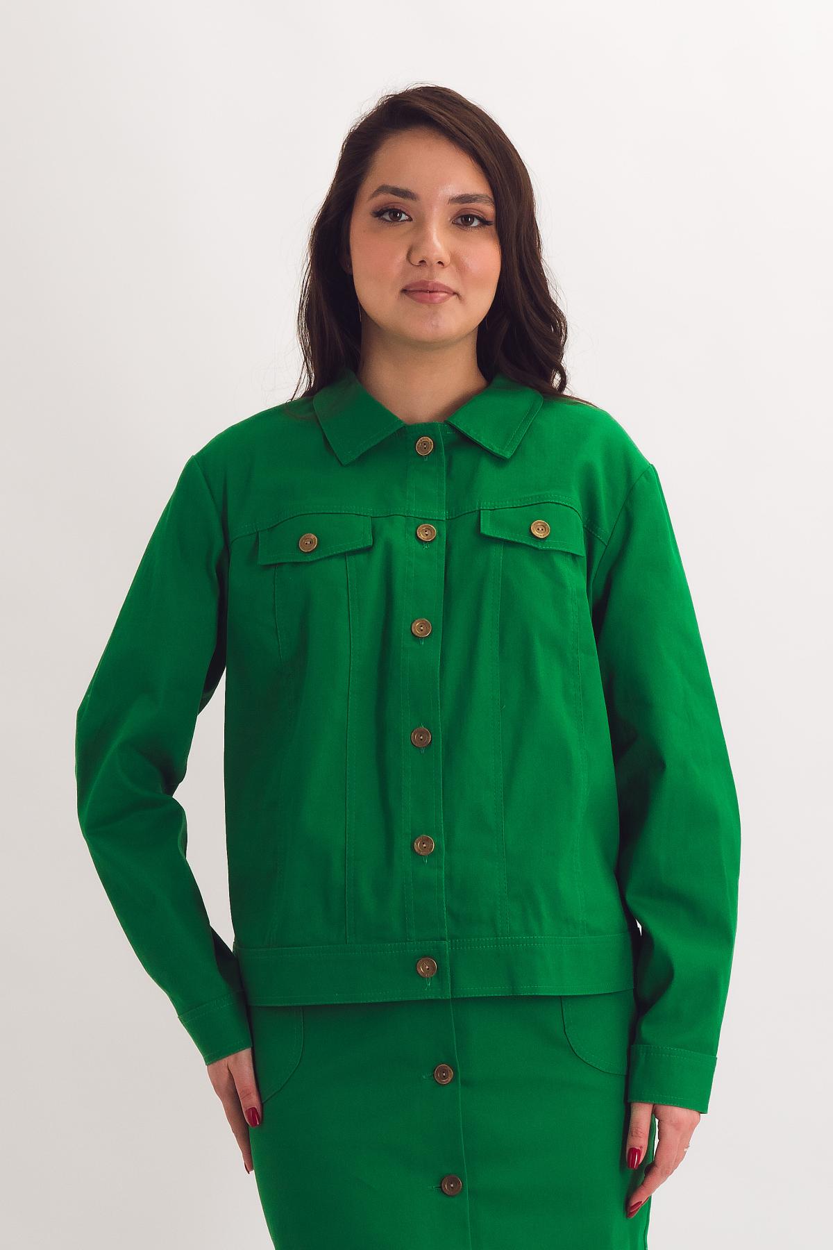 Жакет укороченный ярко-зелёный в джинсовом стиле Braslava(фото5)