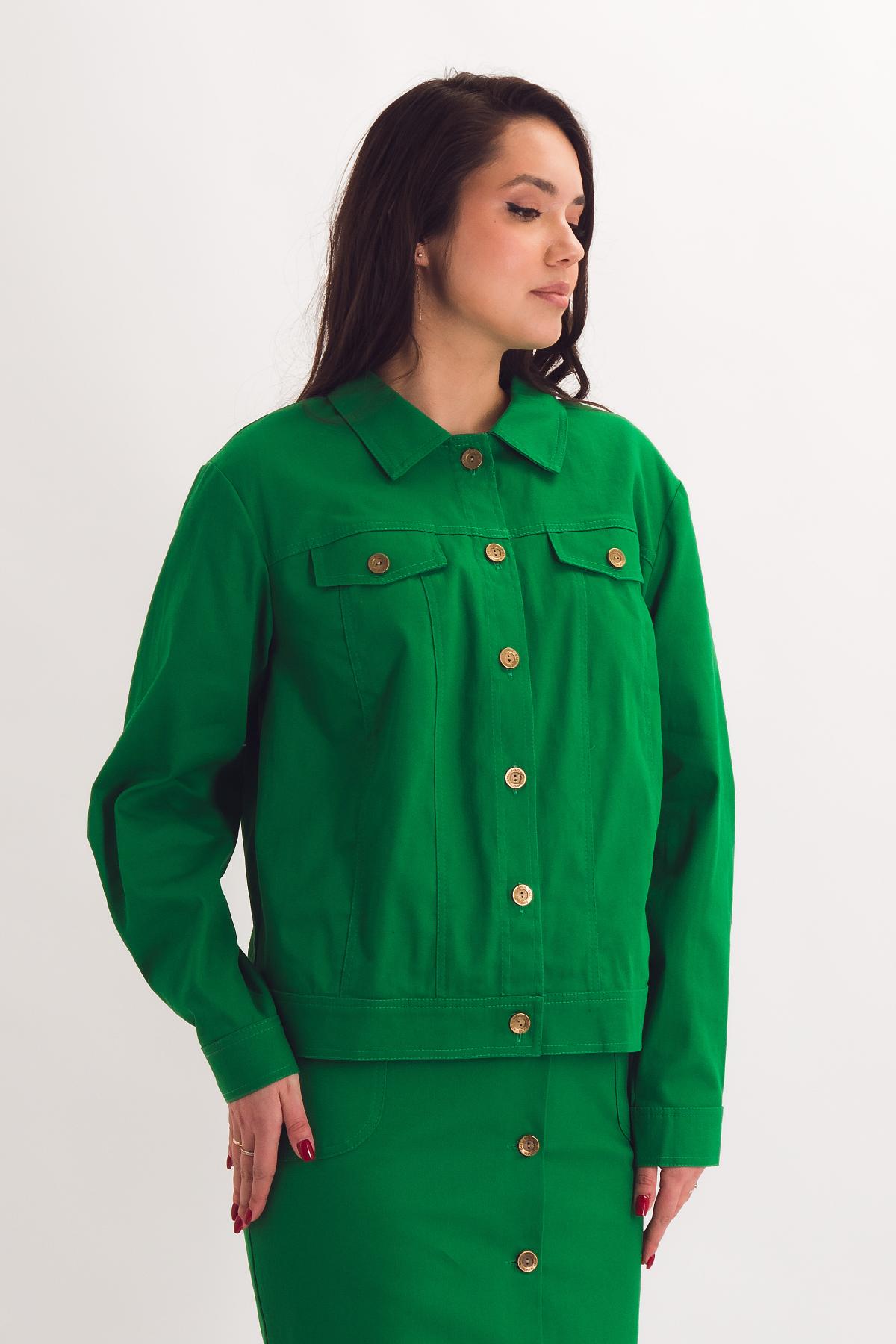 Жакет укороченный ярко-зелёный в джинсовом стиле Braslava(фото3)