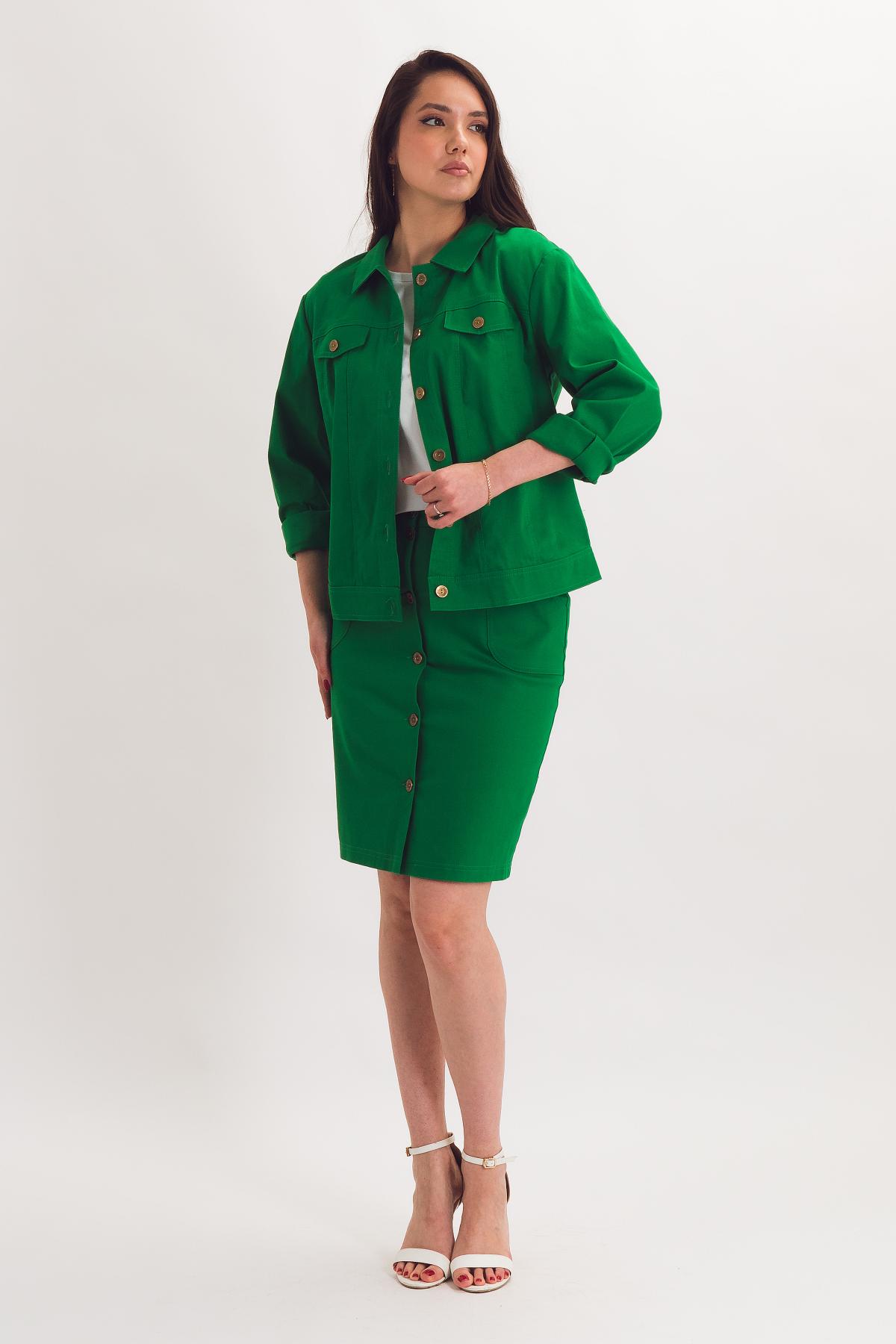 Жакет укороченный ярко-зелёный в джинсовом стиле Braslava(фото2)