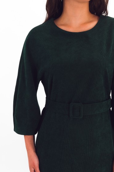 Платье вельветовое тёмно-зелёное с поясом Braslava(фото2)