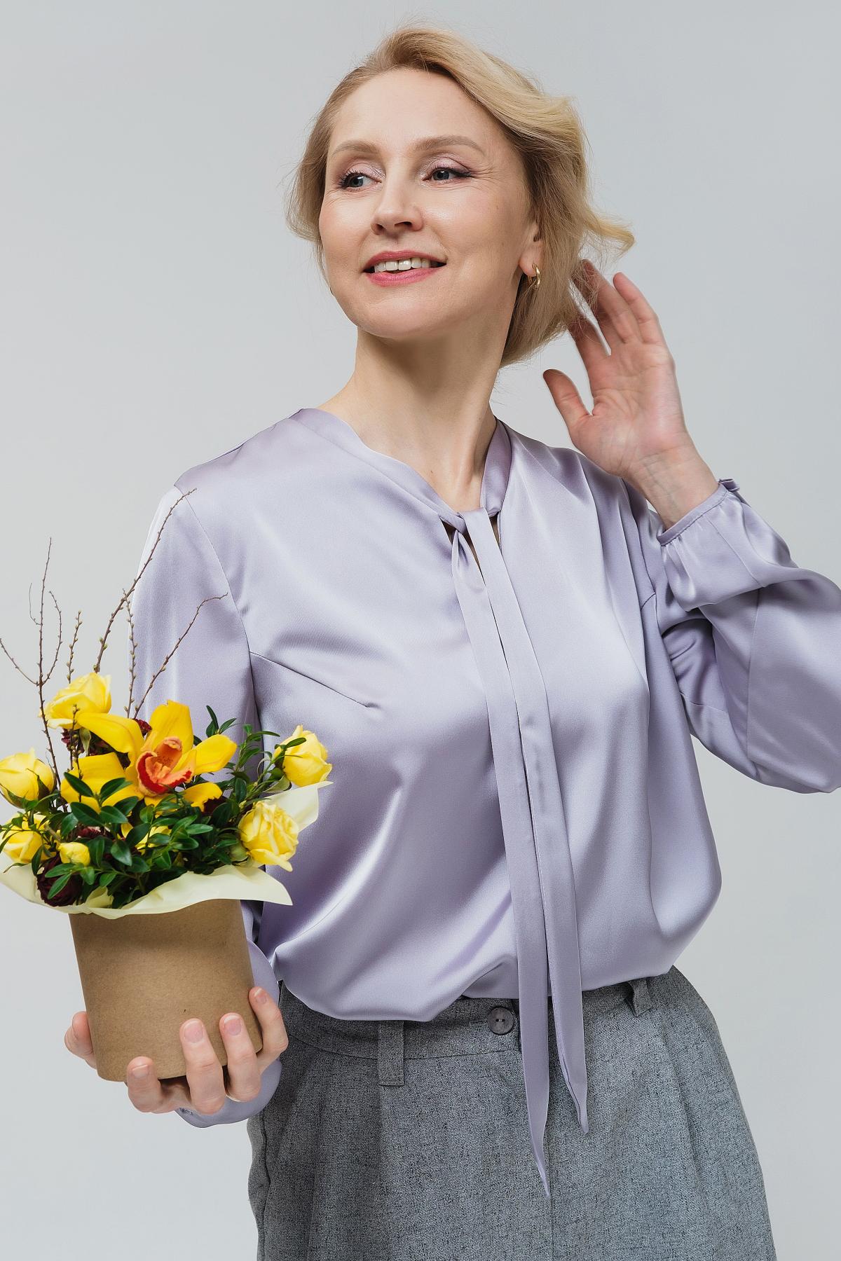 Блузка шёлковая серо-сиреневая Braslava