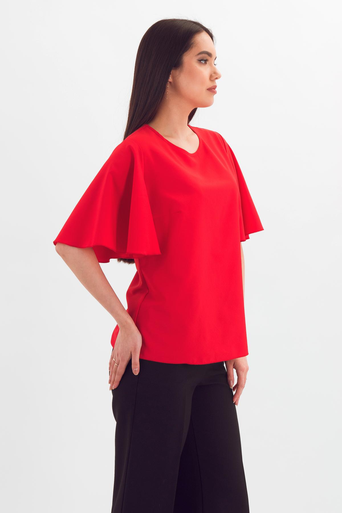 Блузка красная с игривым рукавом-крылышком Braslava(фото3)