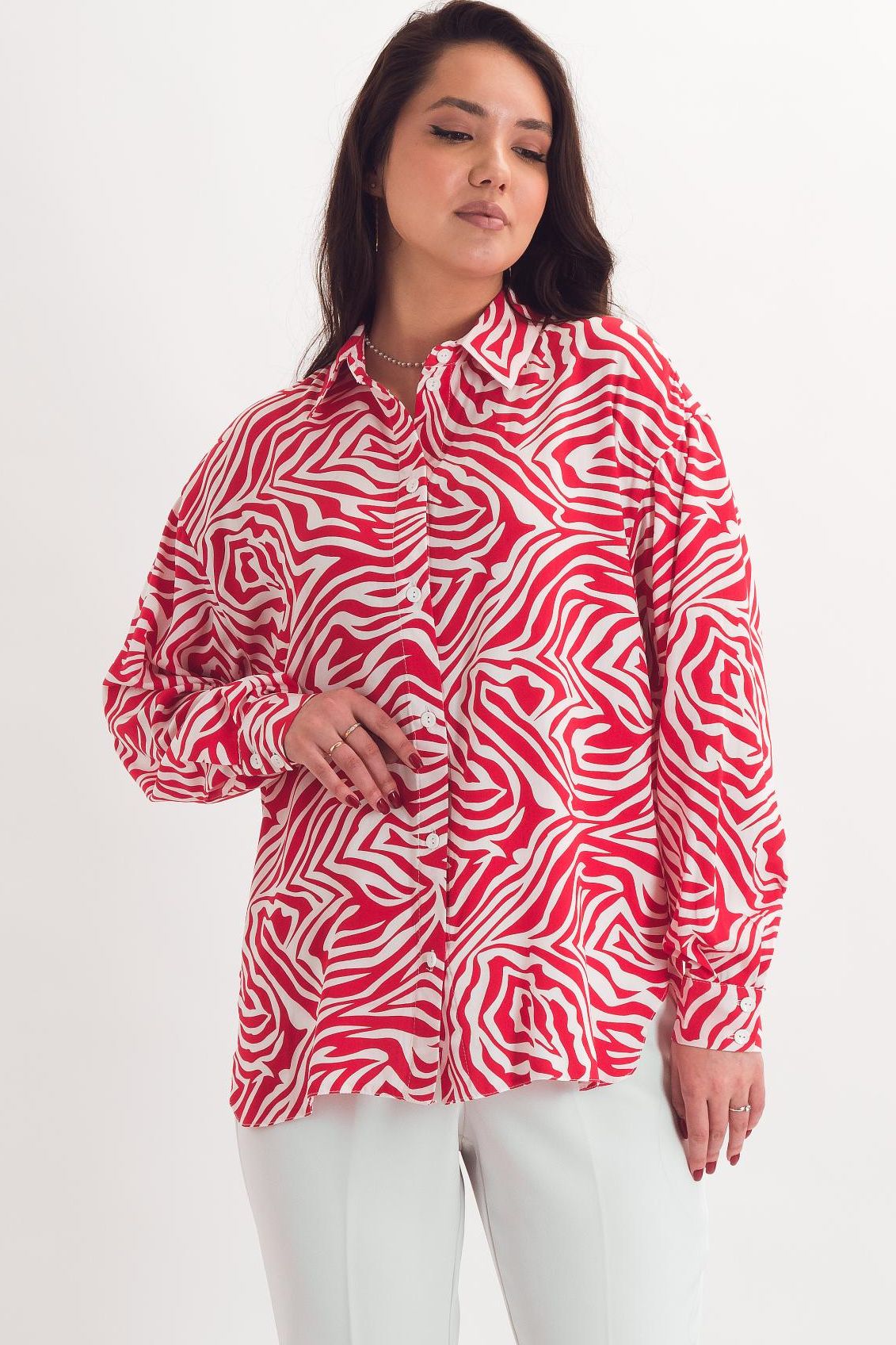 Рубашка красно-белая с длинными рукавами Braslava