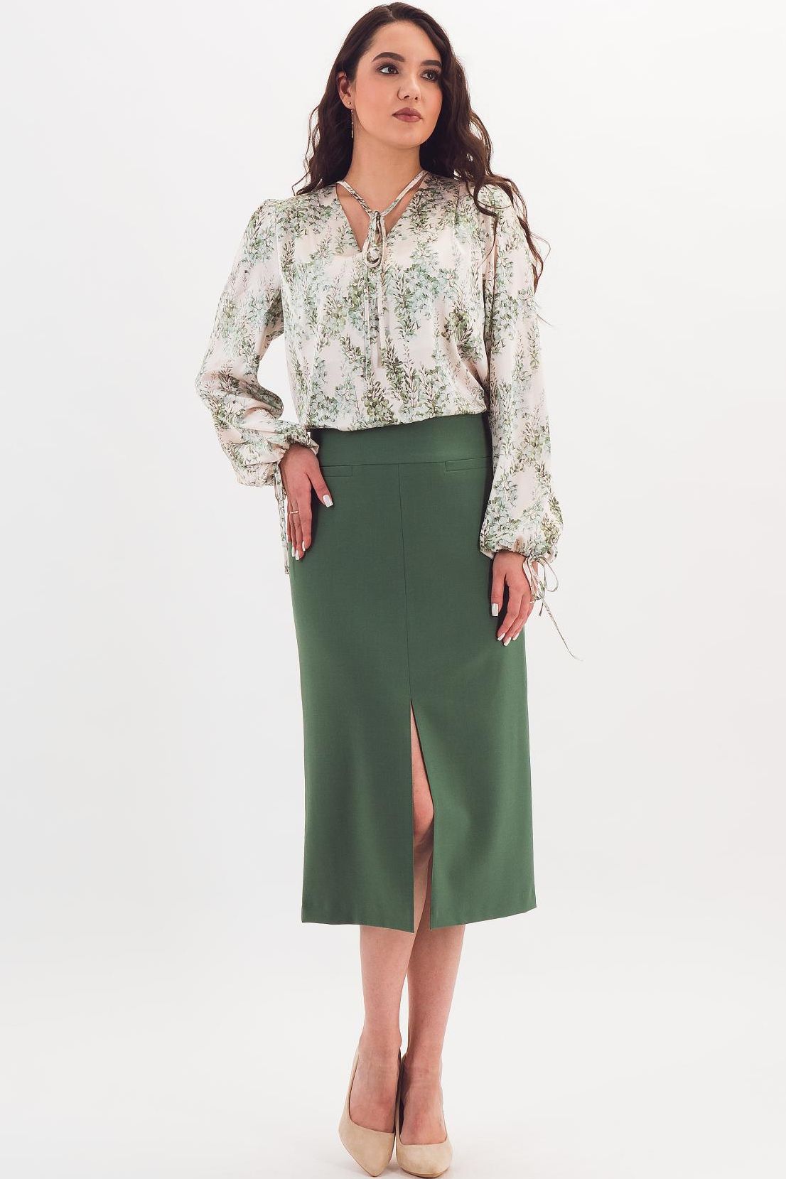 Юбка зелёная с разрезом по переду Braslava