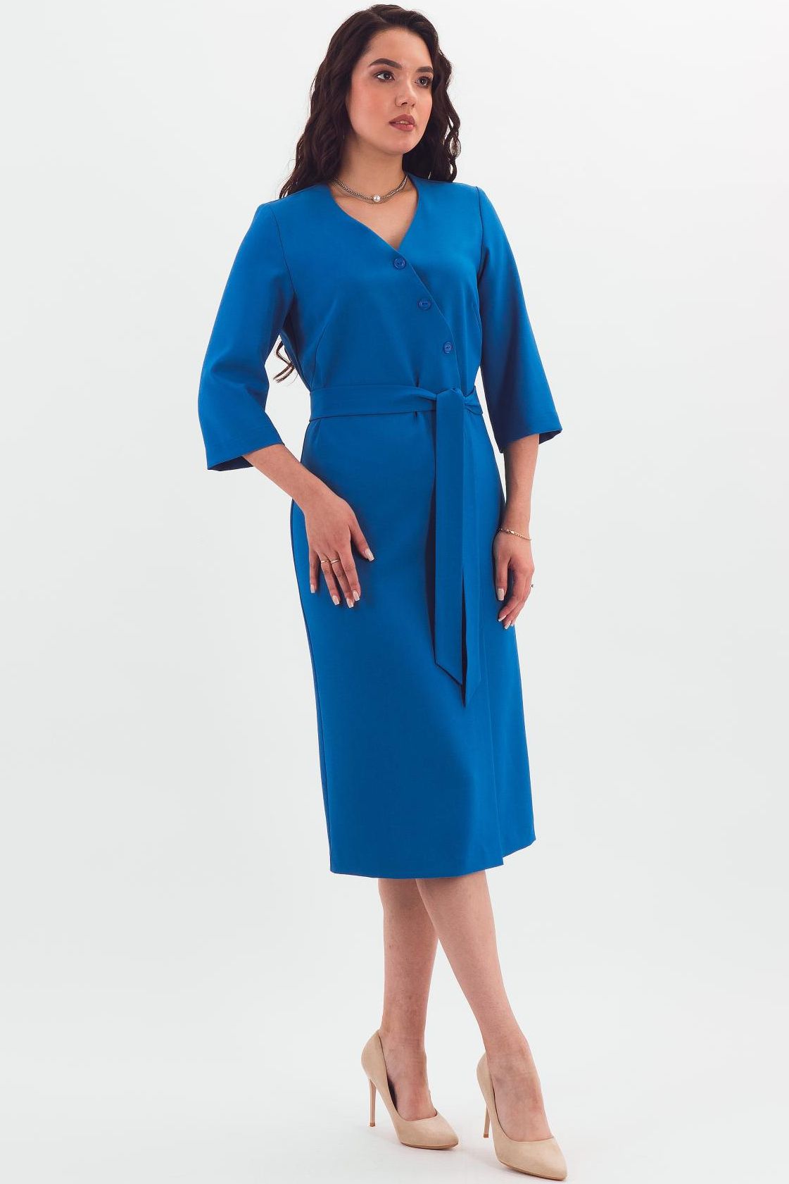 Платье синее с поясом Braslava