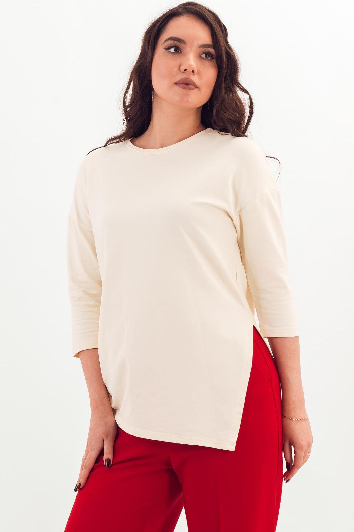 Туника молочного цвета из футера Braslava