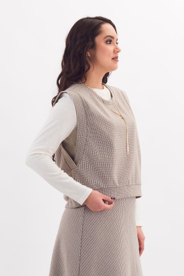 Жилет коричневый с принтом елочка Braslava(фото4)