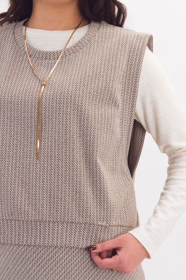 Жилет коричневый с принтом елочка Braslava(фото3)