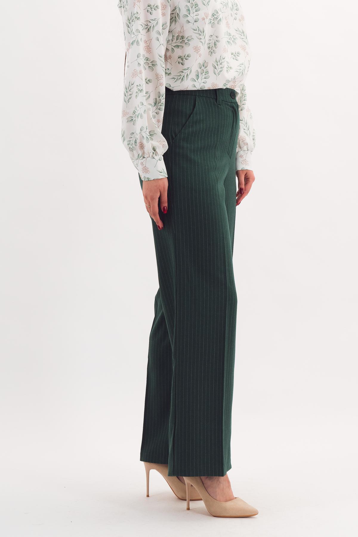 Брюки классические тёмно-зелёные в полоску Braslava(фото4)