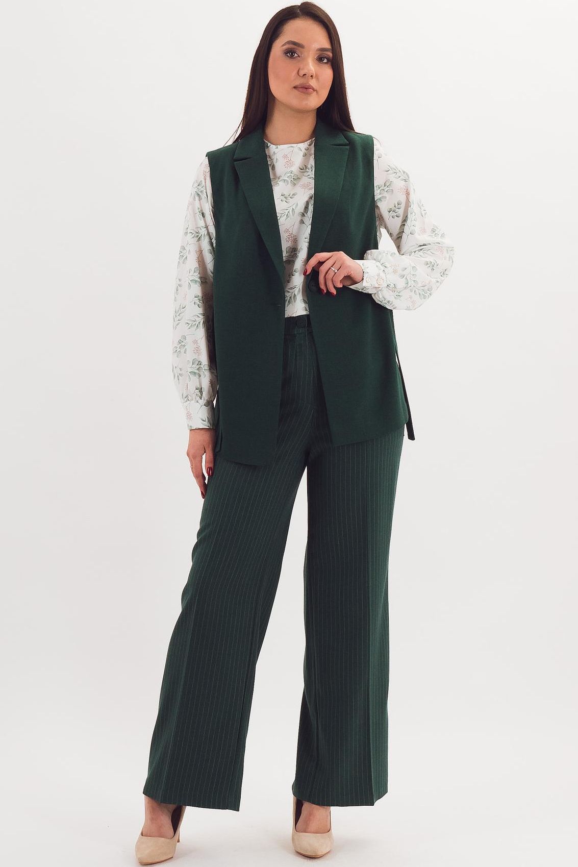 Брюки классические тёмно-зелёные в полоску Braslava