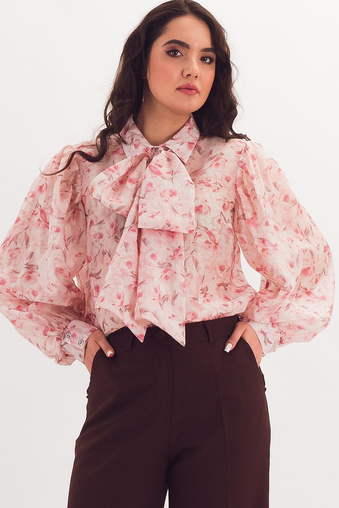 Блузка розовая со съёмным бантом Braslava
