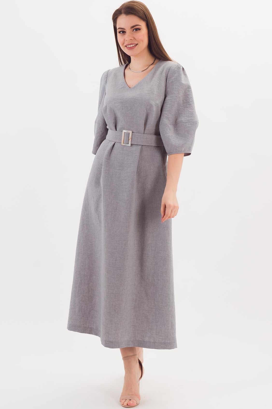 Платье длинное серое с поясом Braslava