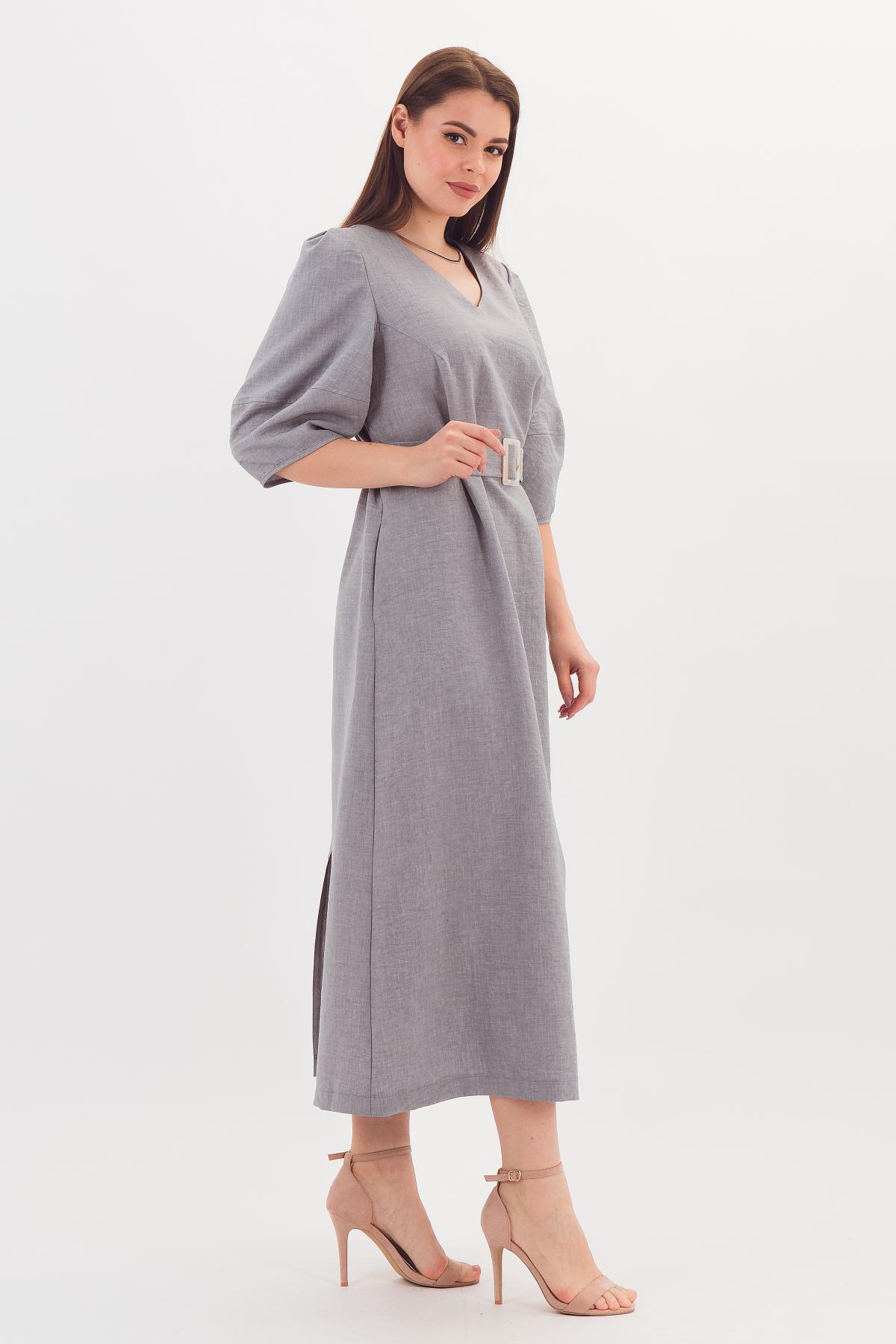 Платье длинное серое с поясом Braslava(фото2)