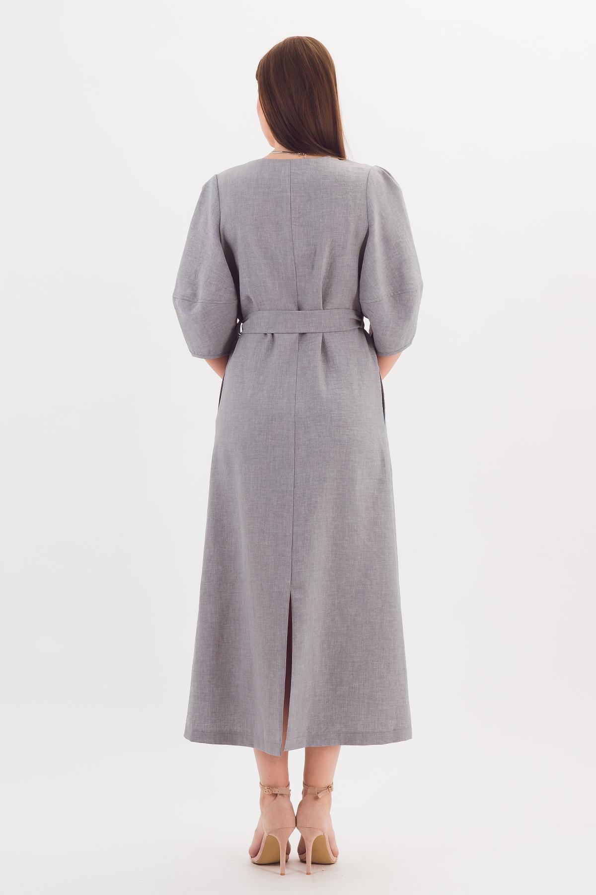 Платье длинное серое с поясом Braslava(фото4)