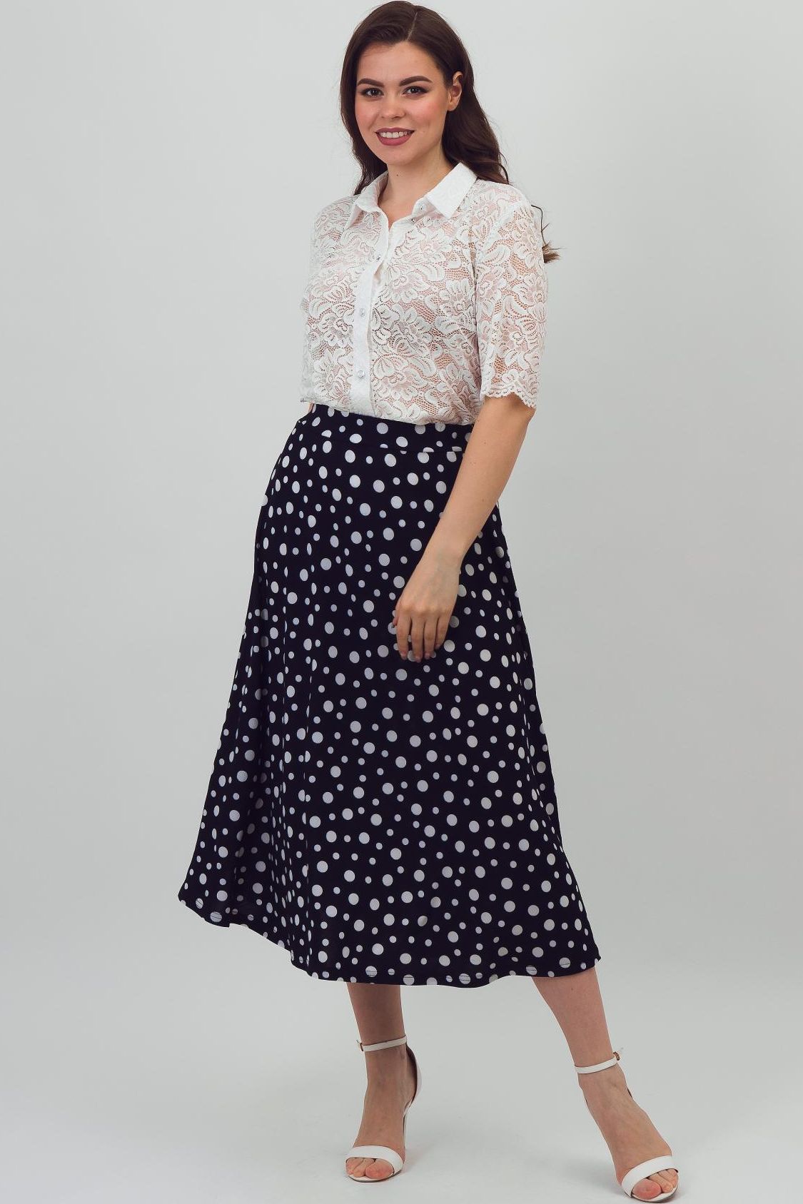 Юбка трикотажная тёмно-синяя в горошек Braslava