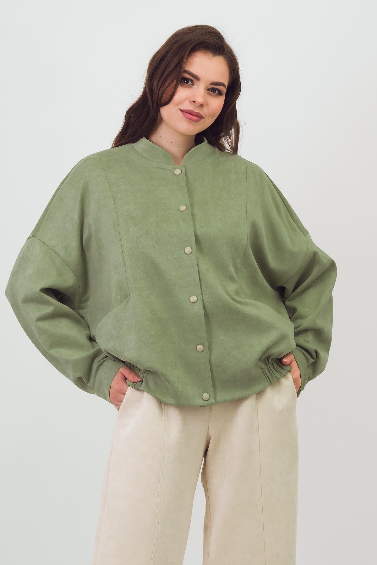 Бомбер светло-зелёный из искусственной замши Braslava(фото3)