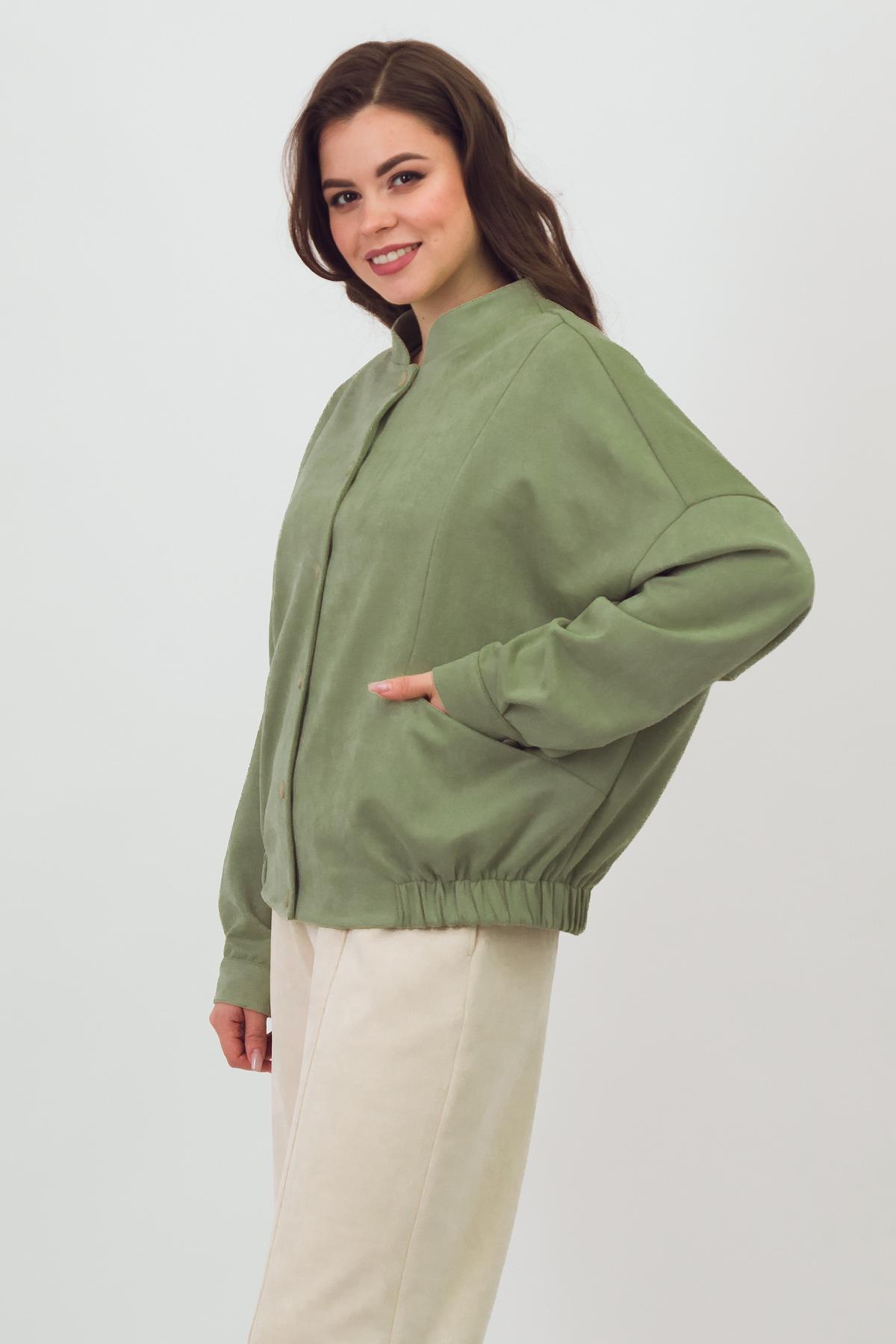 Бомбер светло-зелёный из искусственной замши Braslava(фото5)