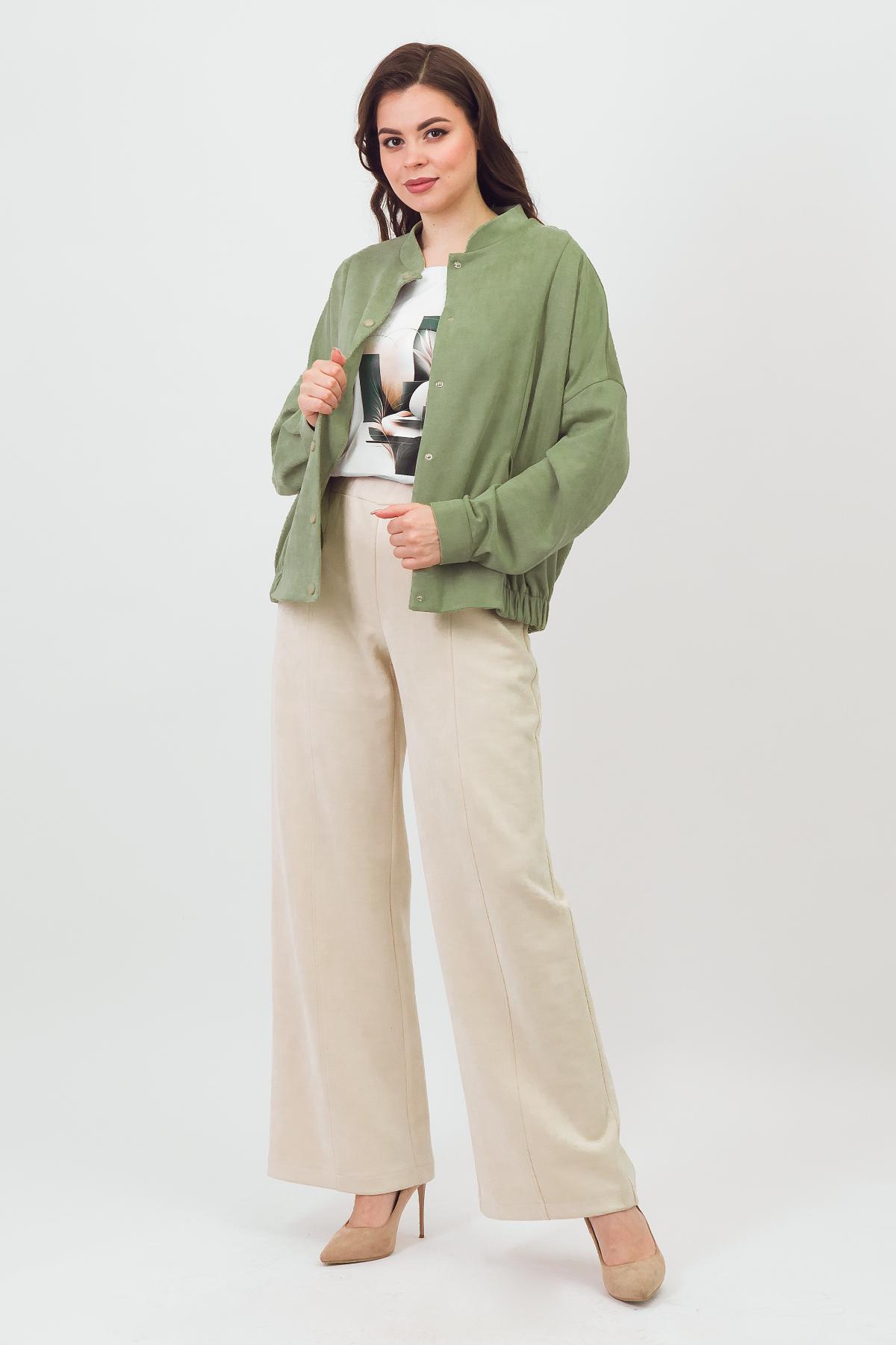 Бомбер светло-зелёный из искусственной замши Braslava(фото4)