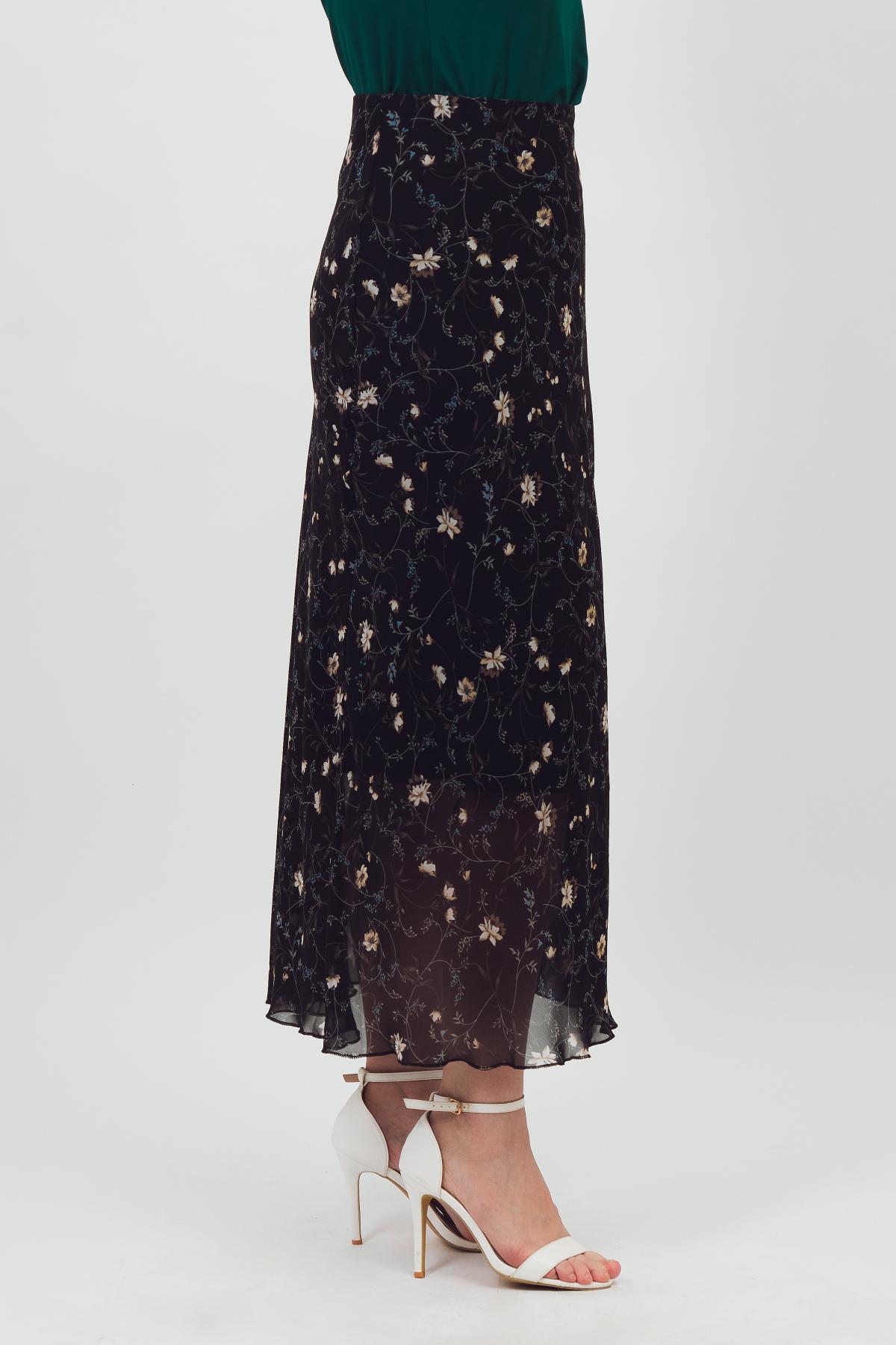 Юбка шифоновая чёрная с принтом Braslava(фото3)