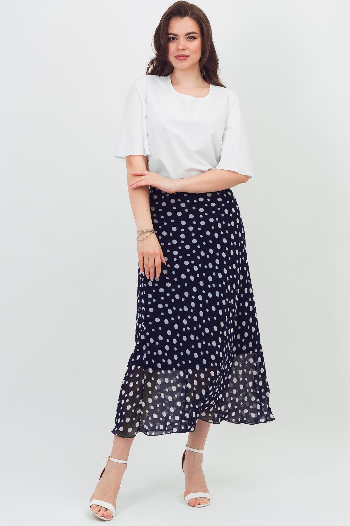 Юбка шифоновая тёмно-синяя в горошек Braslava