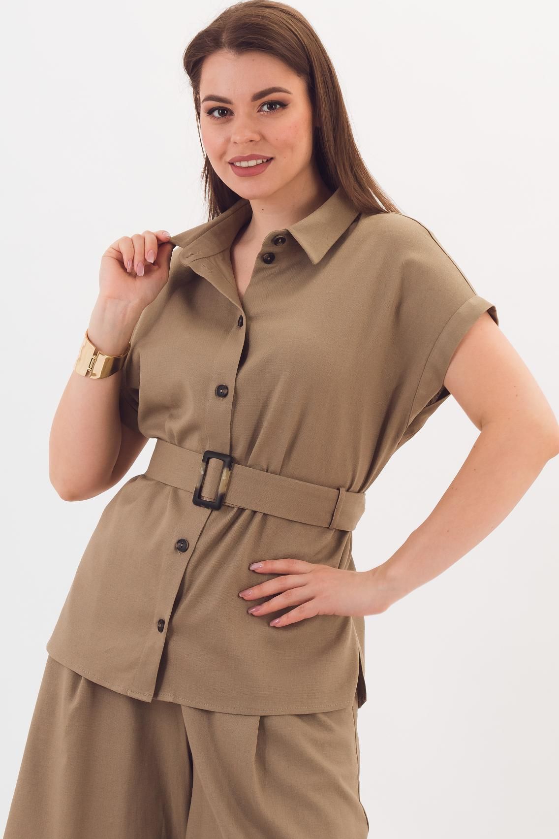Рубашка льняная тёмно-бежевая Braslava