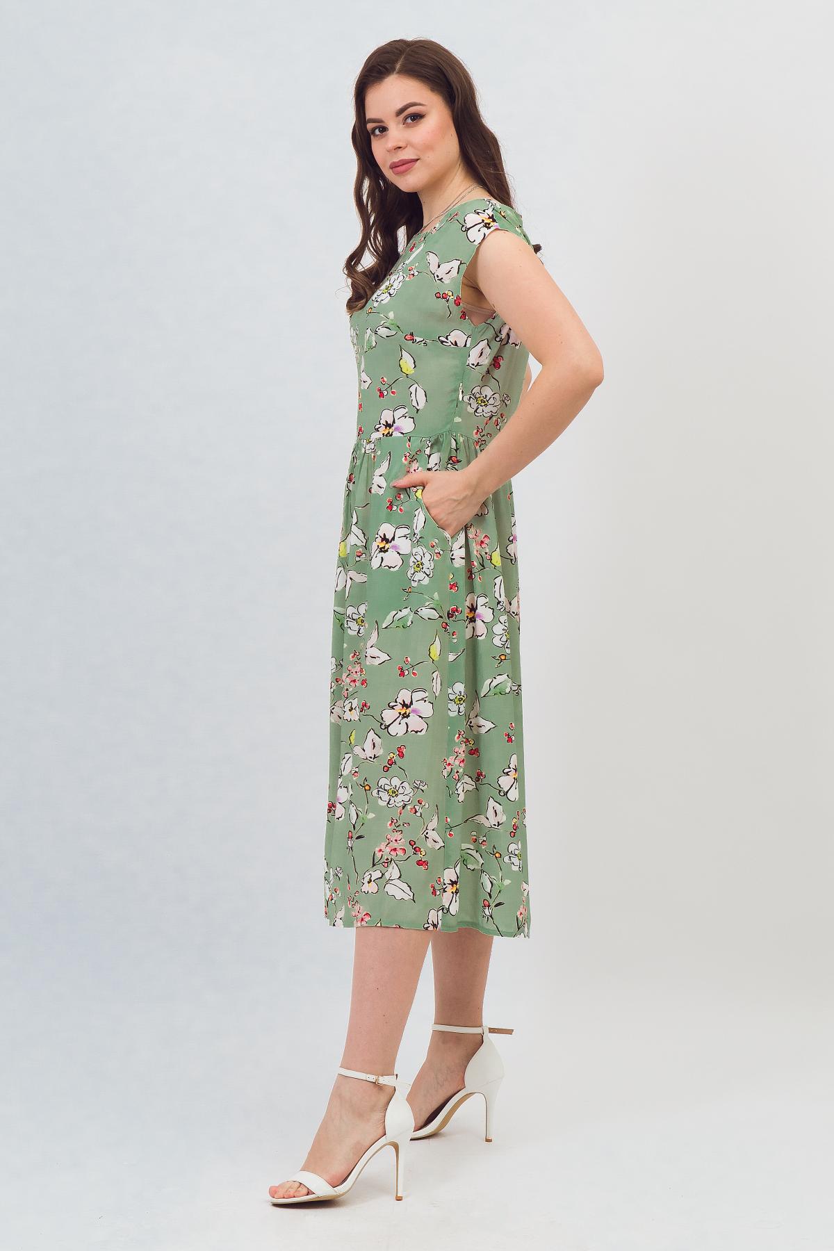 Платье зелёное с карманами Braslava(фото2)