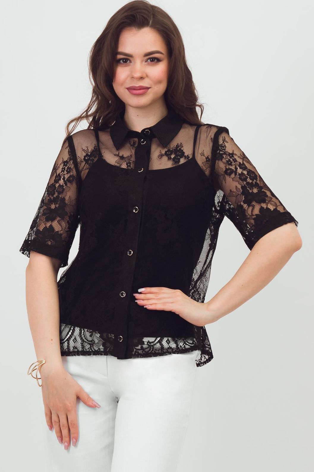 Рубашка чёрная кружевная Braslava