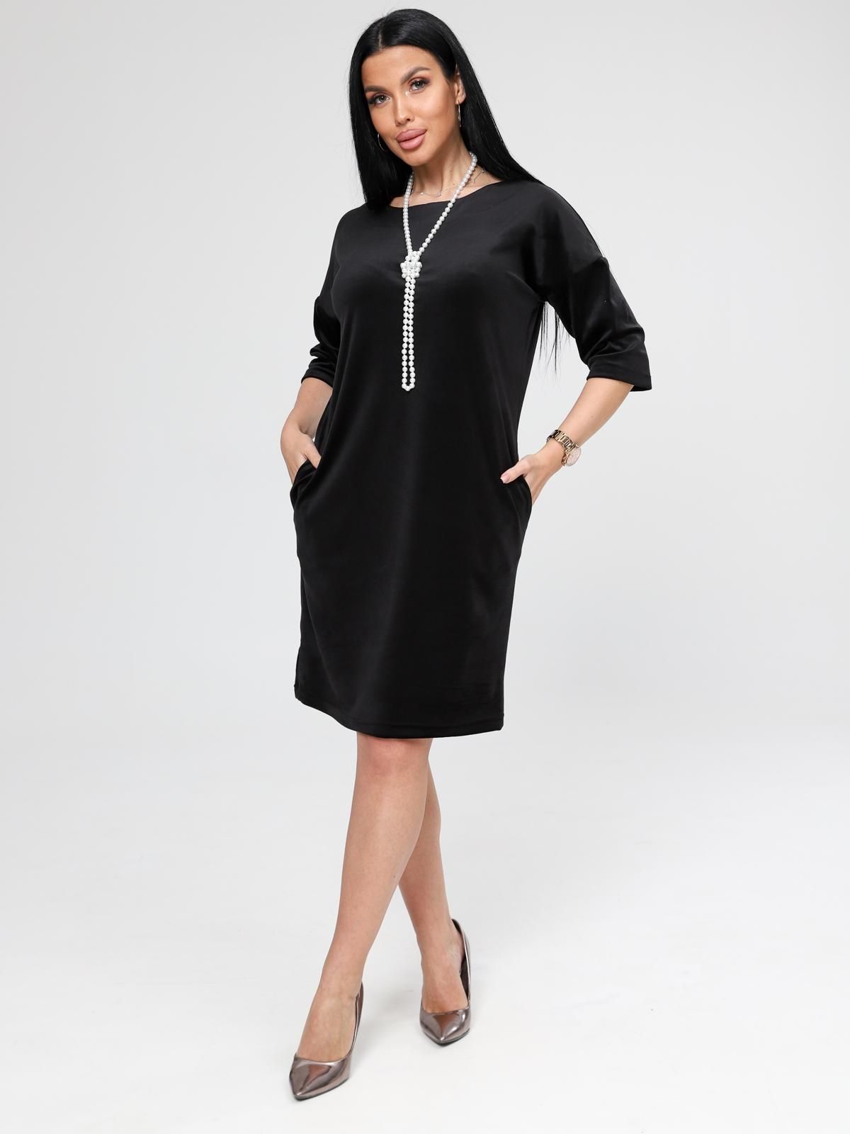 Платье велюровое чёрное с карманами Iv-capriz(фото2)