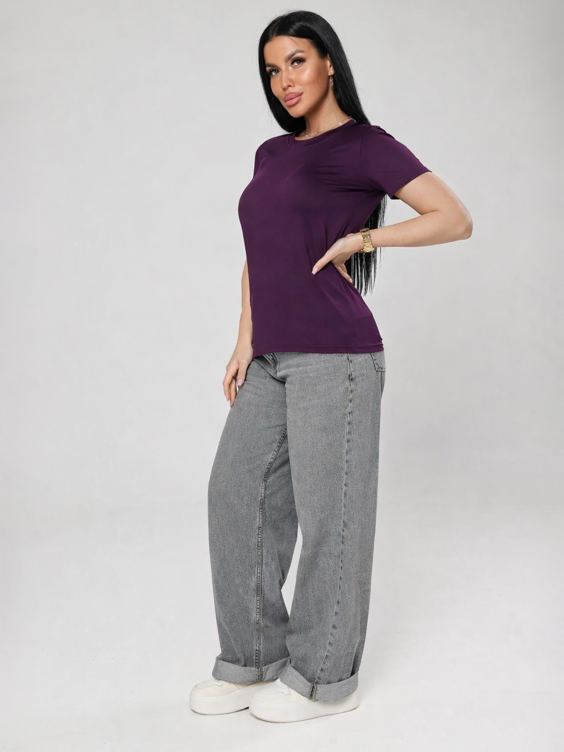 Футболка трикотажная цвета баклажан Iv-capriz(фото7)