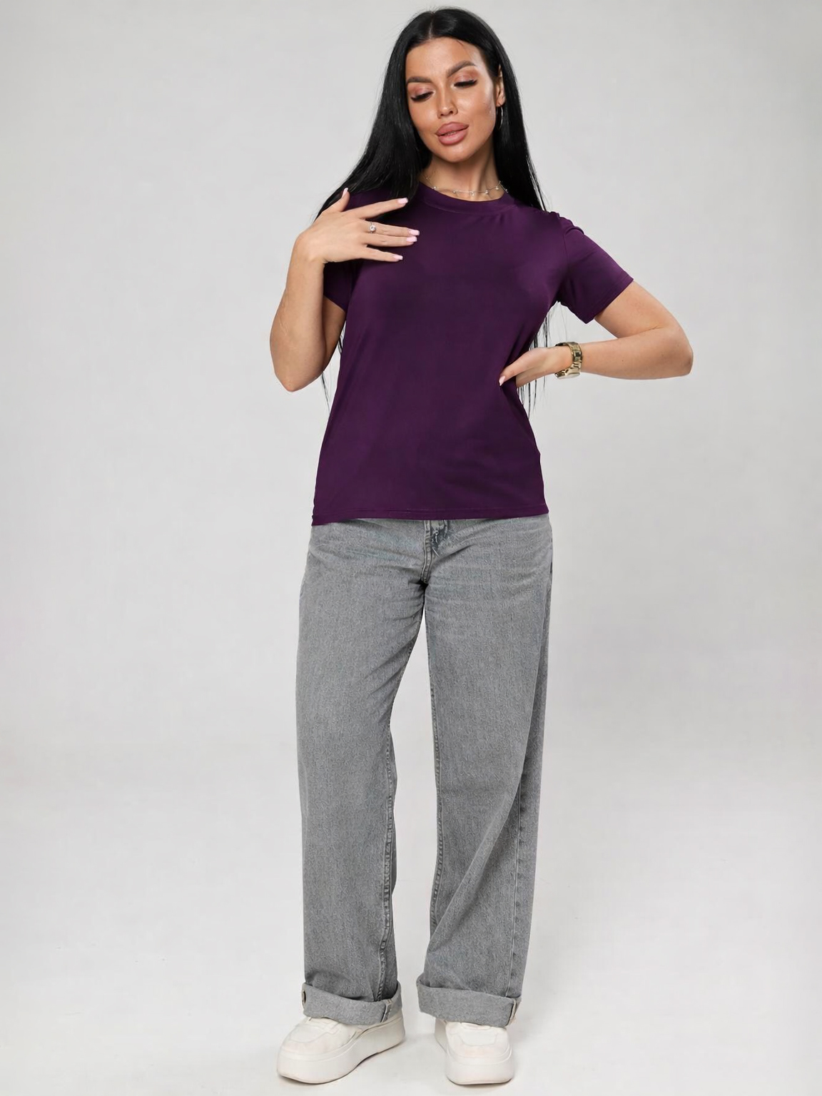 Футболка трикотажная цвета баклажан Iv-capriz(фото2)