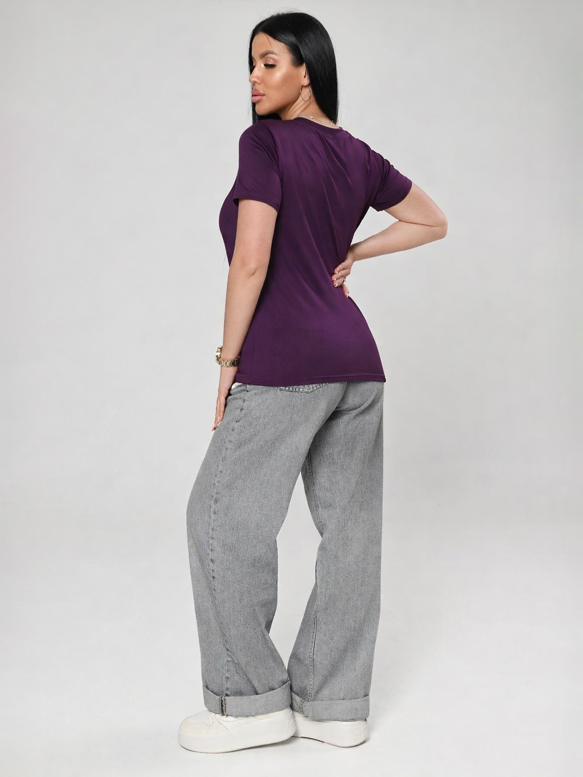 Футболка трикотажная цвета баклажан Iv-capriz(фото6)