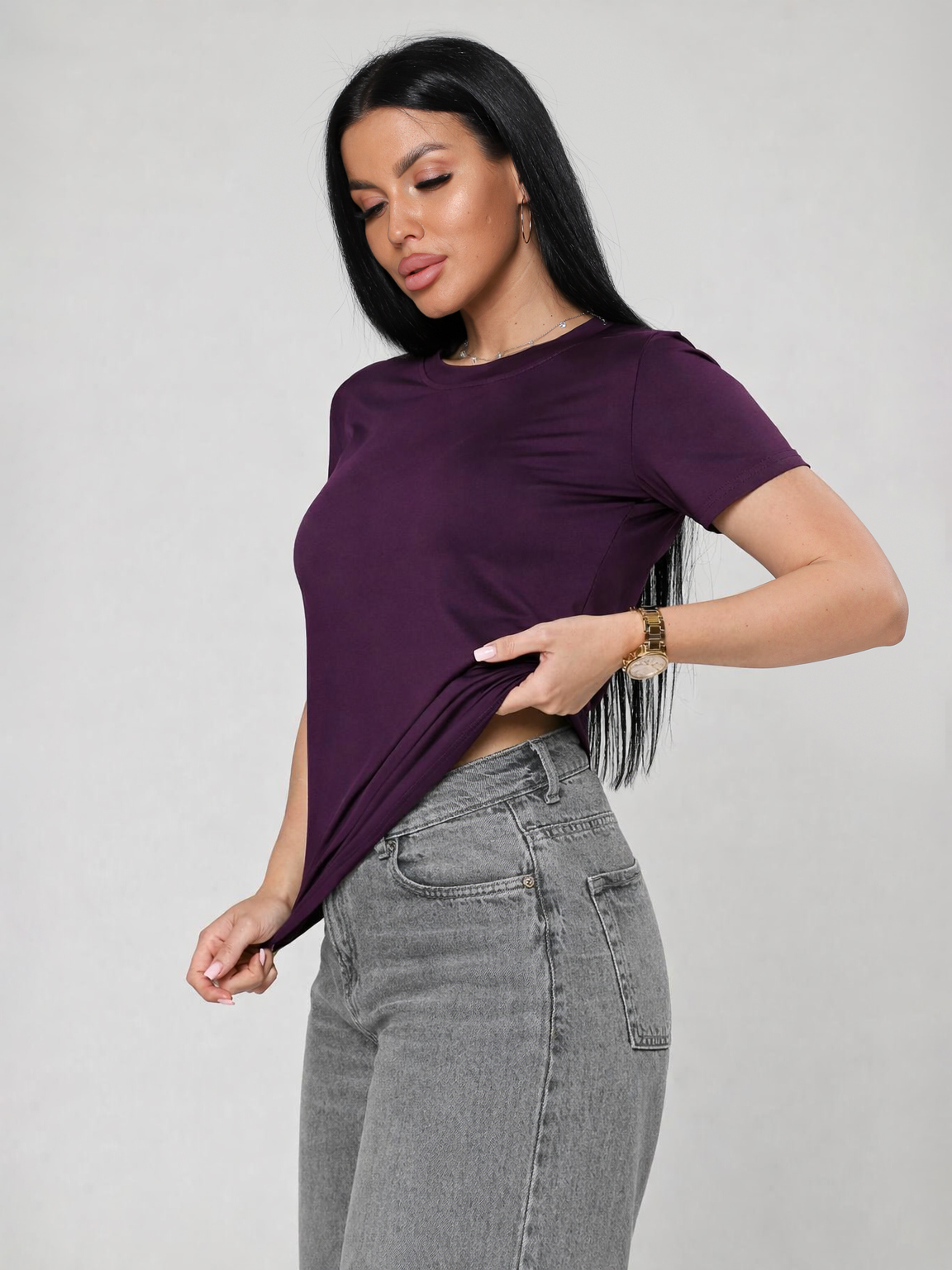 Футболка трикотажная цвета баклажан Iv-capriz(фото3)