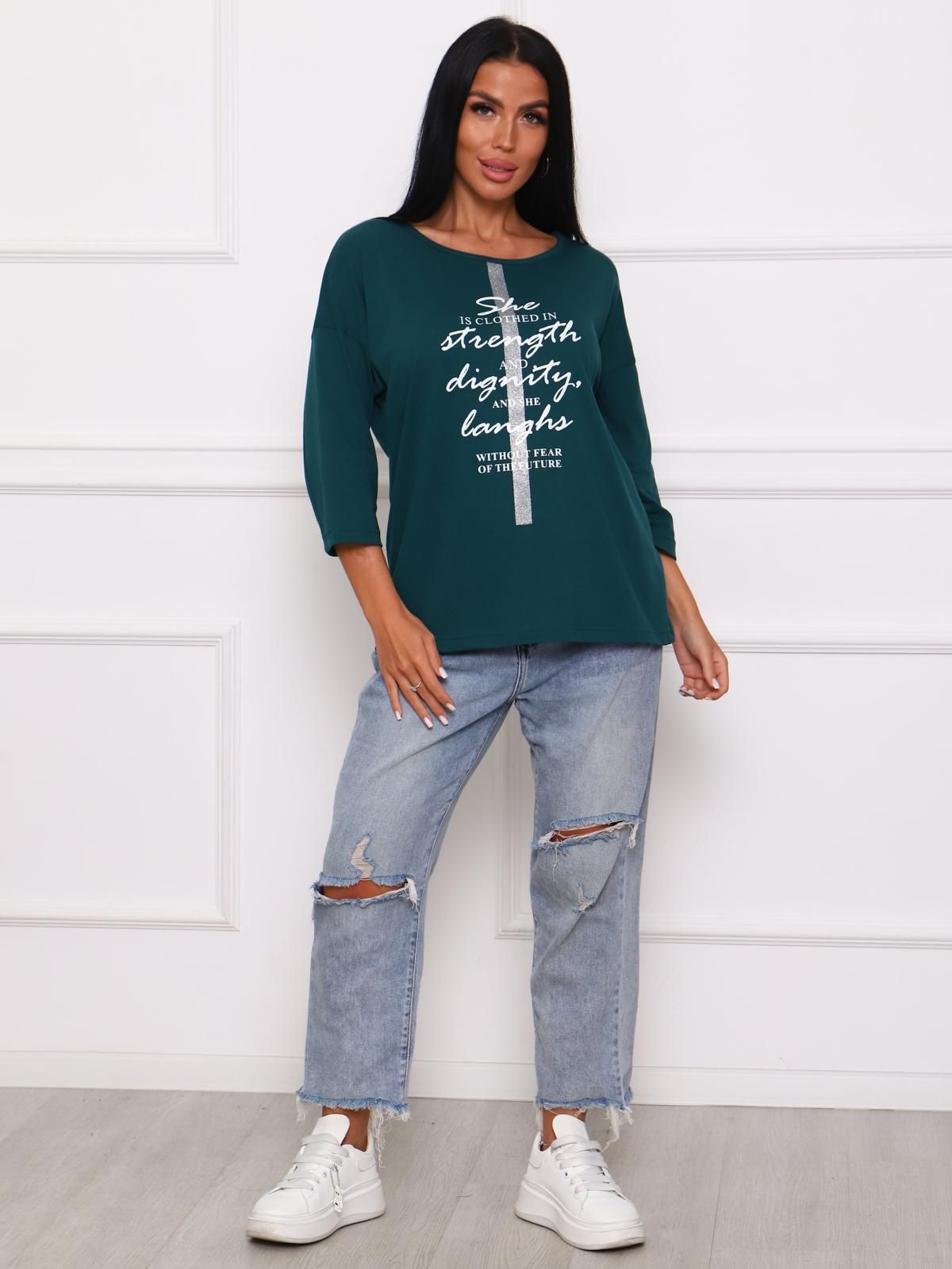 Футболка трикотажная изумрудного цвета с принтом Iv-capriz(фото2)