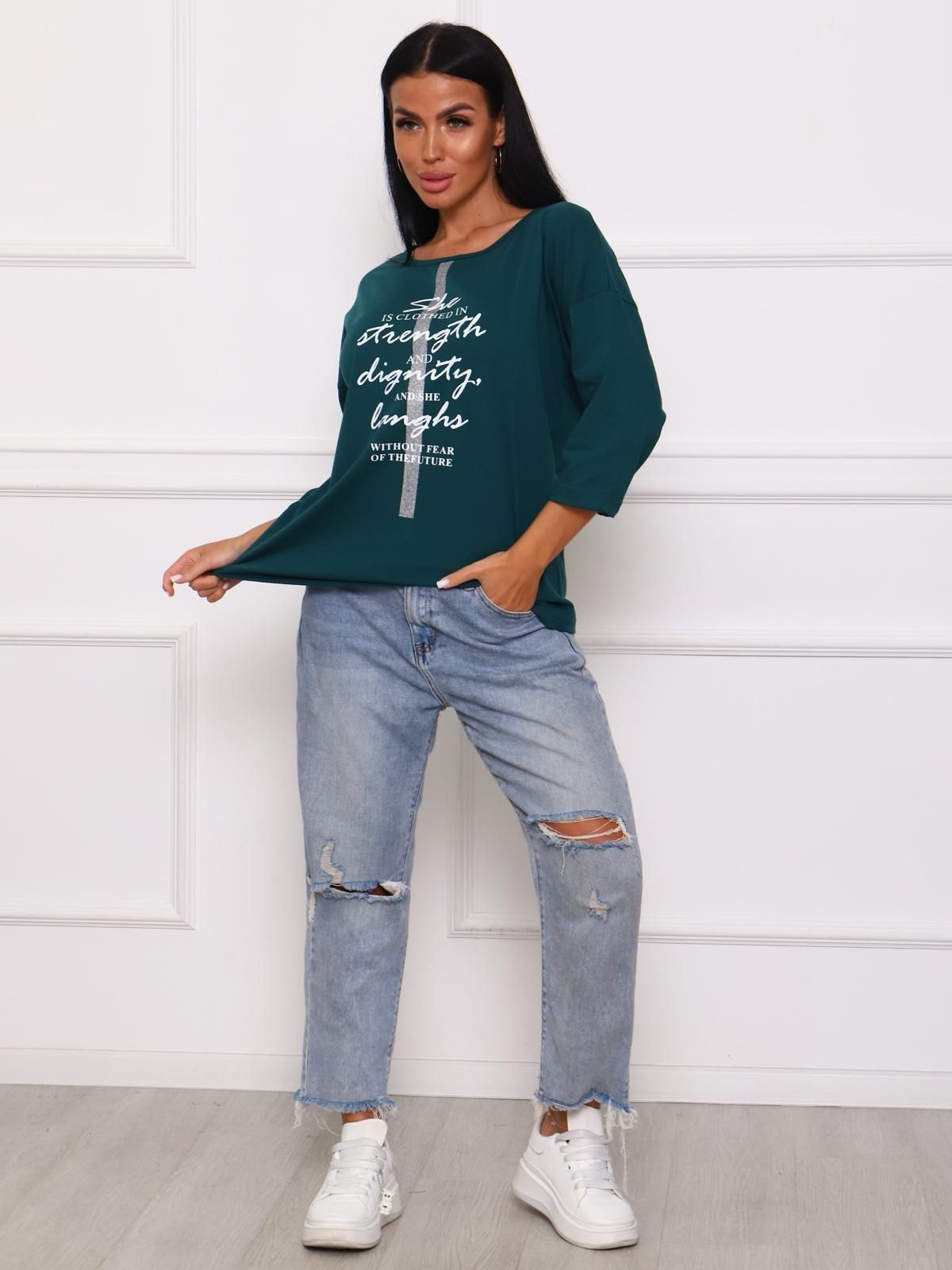 Футболка трикотажная изумрудного цвета с принтом Iv-capriz(фото4)