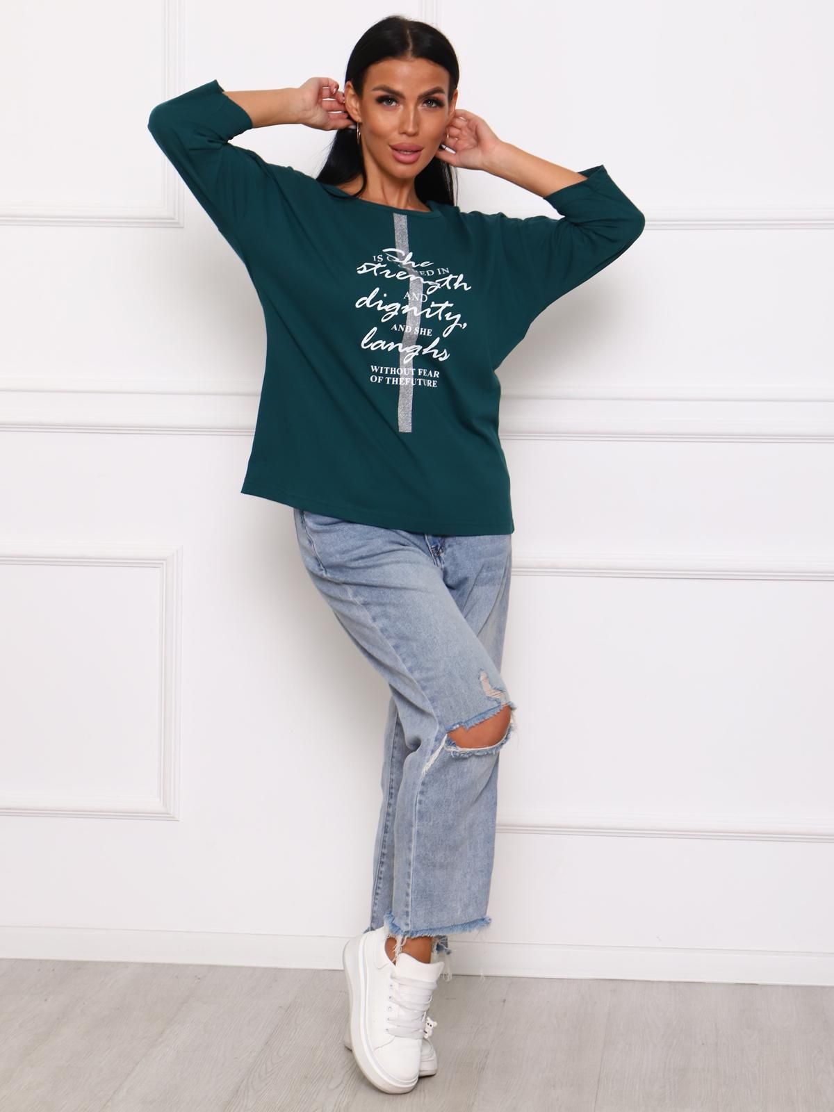 Футболка трикотажная изумрудного цвета с принтом Iv-capriz(фото6)