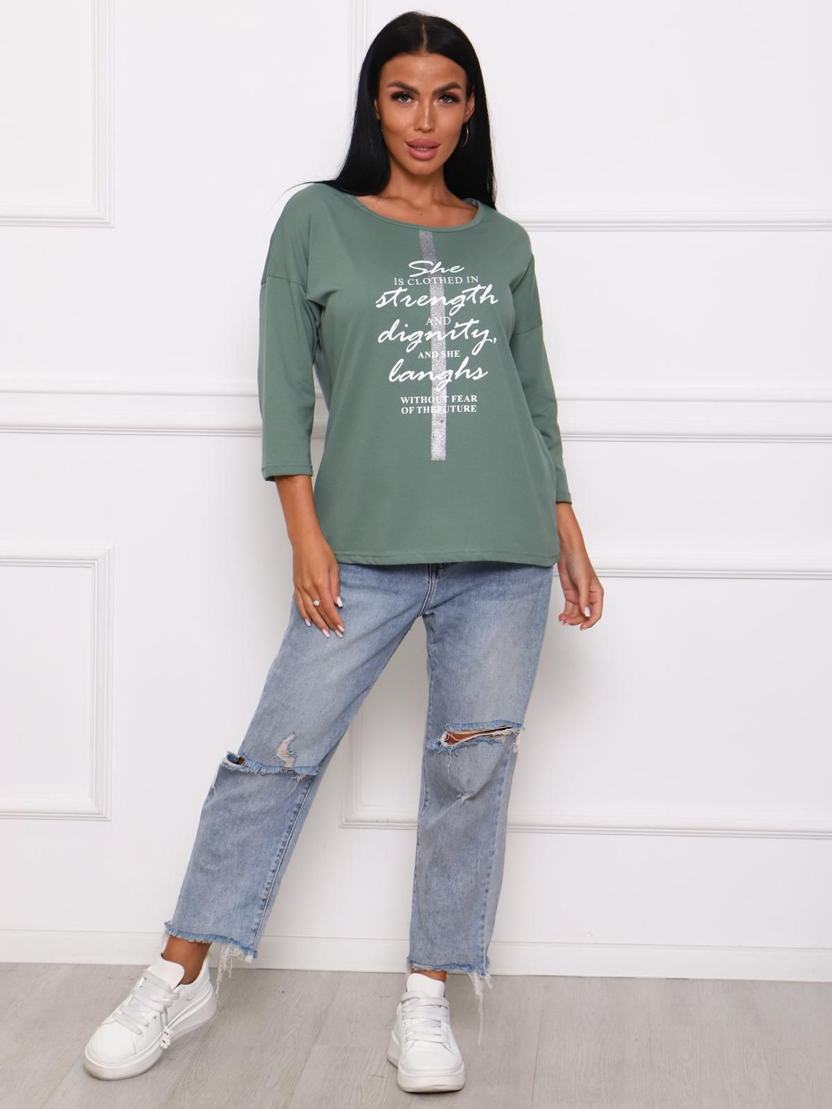 Футболка трикотажная цвета хаки с принтом Iv-capriz(фото4)