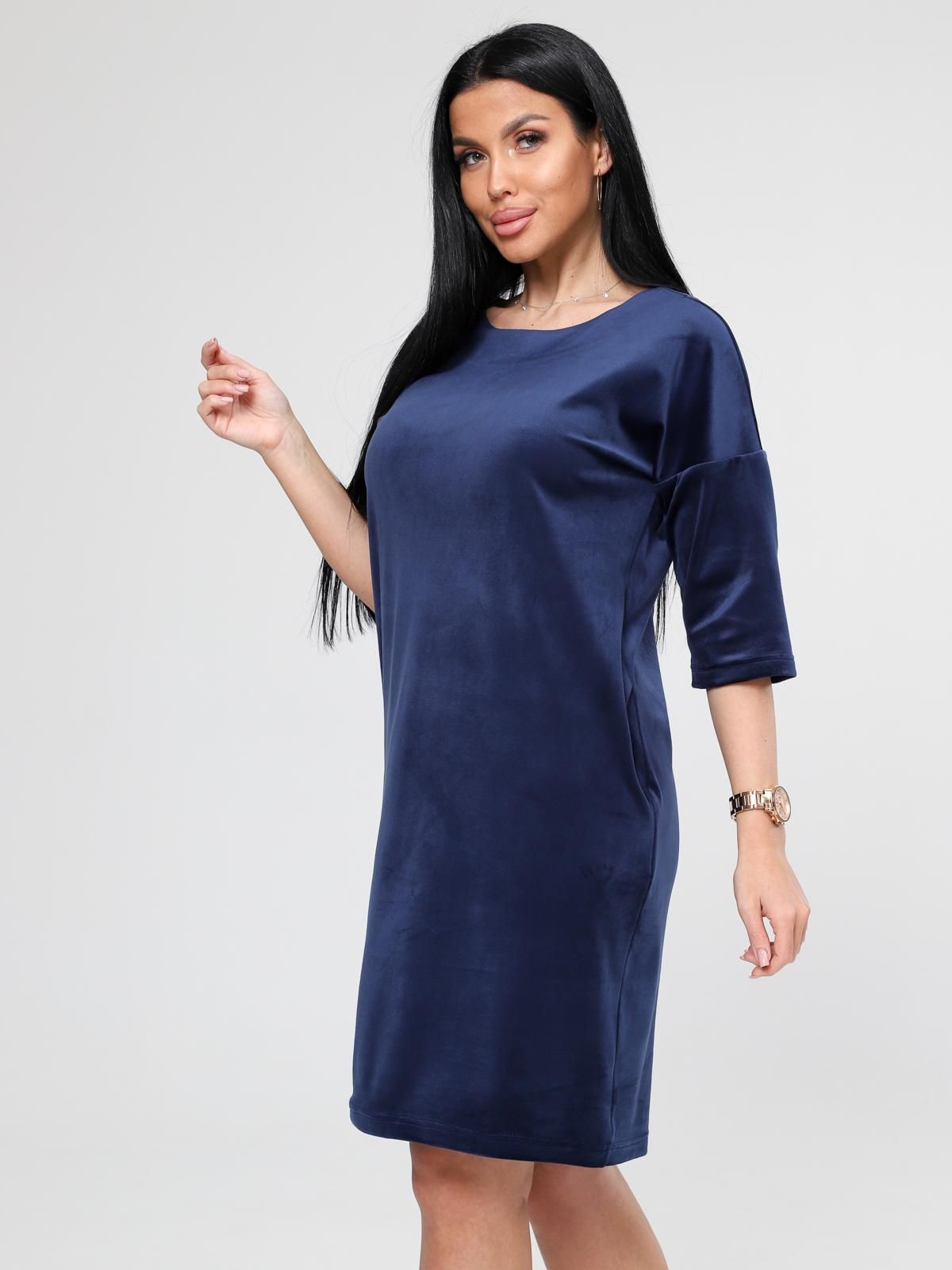 Платье велюровое тёмно-синее с карманами Iv-capriz(фото3)