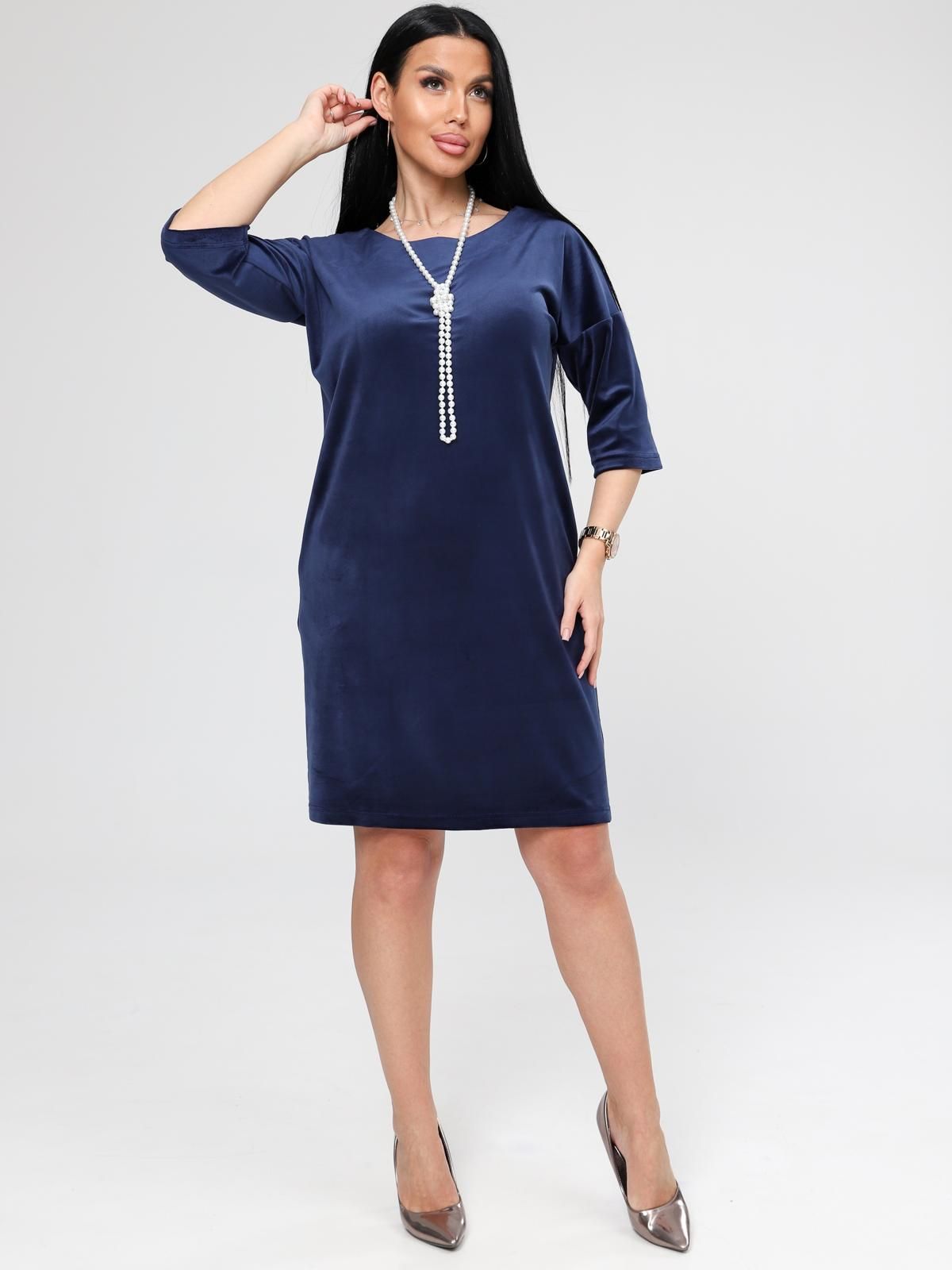 Платье велюровое тёмно-синее с карманами Iv-capriz(фото2)